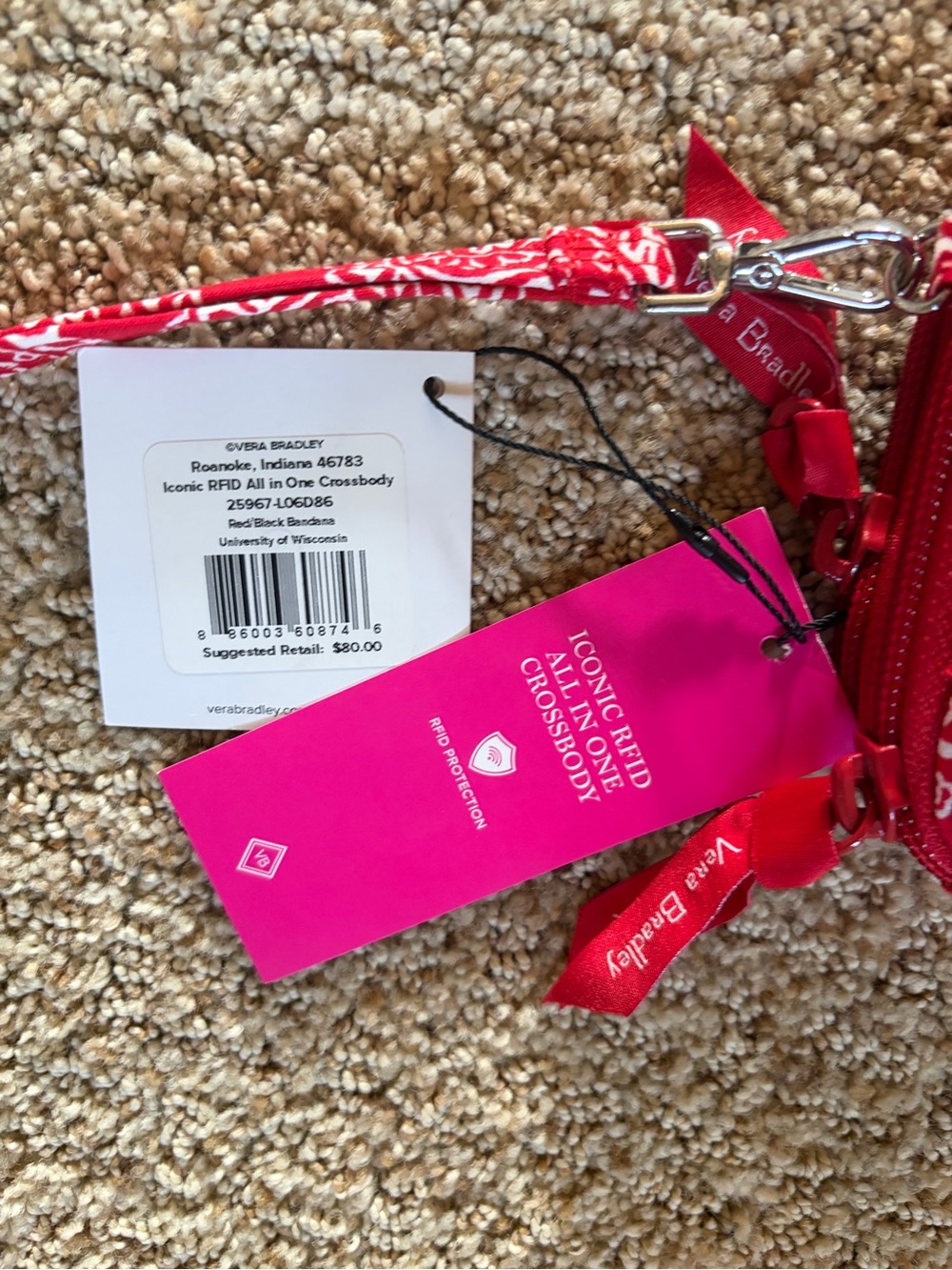 Vera Bradley Red Paisley Quilted Wristlet with Embroidered UW-Wisconsin Logo - Picture 3 of 4